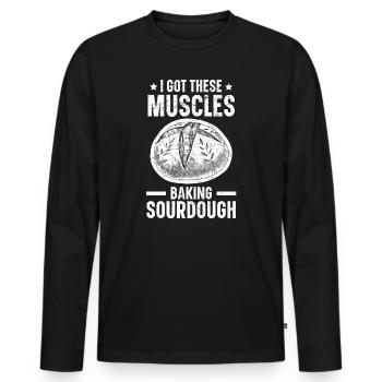 Ich habe diese Muskeln gebacken, Sauerteig gebacken Brot backen - Männer Premium Bio Langarmshirt - Schwarz - Vorne - Nico (187cm)