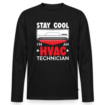 Restez au frais Je suis un technicien CVC Réparation de climatisation - T-shirt manches longues Premium bio Homme - noir - Devant - Nico (187cm)