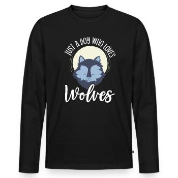 Just A Boy Who Loves Wolves Wolf Wildlife Animal - Men's Premium Organic Long Sleeve Shirt - black - Front - Nico (187cm)