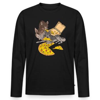 Wolf Pizza Wolf Lover Wildlife Animal Zookeeper - Men's Premium Organic Long Sleeve Shirt - black - Front - Nico (187cm)