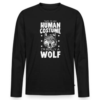 C’est mon costume humain, je suis vraiment un amoureux des loups - T-shirt manches longues Premium bio Homme - noir - Devant - Nico (187cm)