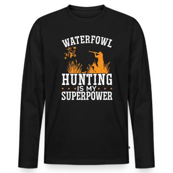 La chasse à la sauvagine est mon superpouvoir chasseur de canards - T-shirt manches longues Premium bio Homme - noir - Devant - Nico (187cm)