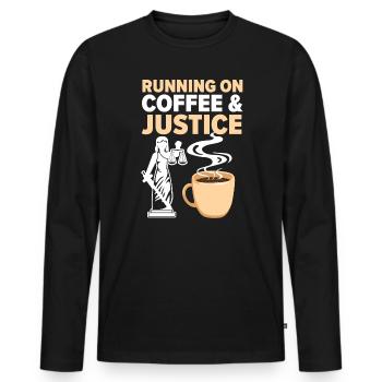Running On Coffee And Justice Judge Lawyer Justice - Men's Premium Organic Long Sleeve Shirt - black - Front - Nico (187cm)