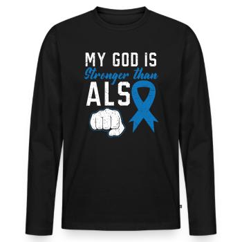 My God Is Stronger Than ALS Awareness Christian - Men's Premium Organic Long Sleeve Shirt - black - Front - Nico (187cm)