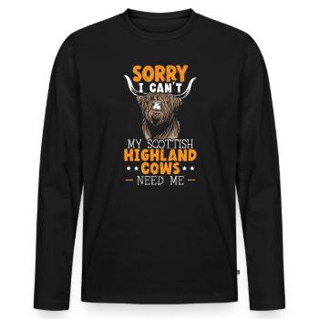 Tut mir leid, dass ich meine schottischen Hochlandkühe nicht brauchen kann - Männer Premium Bio Langarmshirt - Schwarz - Vorne - Nico (187cm)