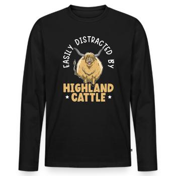 Easily Distracted By Highland Cattle Cow Farmer - Men's Premium Organic Long Sleeve Shirt - black - Front - Nico (187cm)