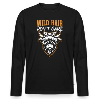 Wilde Haare kümmern sich nicht um Highland Farmer Kuhflüsterer - Männer Premium Bio Langarmshirt - Schwarz - Vorne - Nico (187cm)