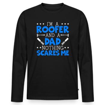 Je suis un papa couvreur Rien ne me fait peur Fête des pères - T-shirt manches longues Premium bio Homme - noir - Devant - Nico (187cm)