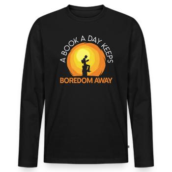 A Book A Day Keeps Boredom Away Bookworm Reading - Men's Premium Organic Long Sleeve Shirt - black - Front - Nico (187cm)