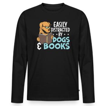 Leicht abgelenkt von Hunden & Büchern Welpe Bücherwurm - Männer Premium Bio Langarmshirt - Schwarz - Vorne - Nico (187cm)