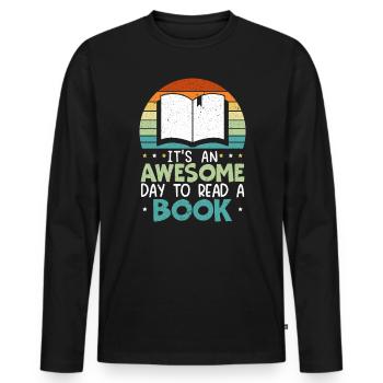 Es ist ein großartiger Tag, um einen Buchwurm zu lesen - Männer Premium Bio Langarmshirt - Schwarz - Vorne - Nico (187cm)