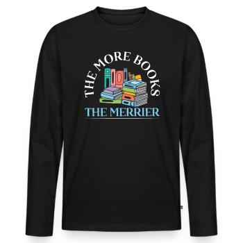Le plus de livres L’amateur de livres Plus joyeux - T-shirt manches longues Premium bio Homme - noir - Devant - Nico (187cm)