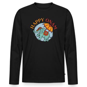 Happy Onam Festival India Holiday Indian Kerala - Men's Premium Organic Long Sleeve Shirt - black - Front - Nico (187cm)