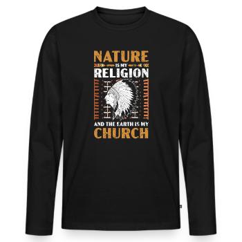 La nature est ma religion et la terre est mon église - T-shirt manches longues Premium bio Homme - noir - Devant - Nico (187cm)