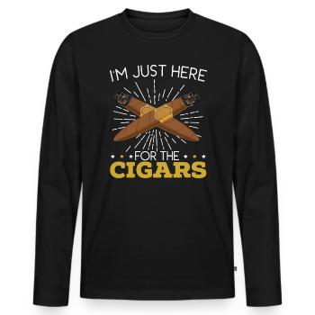 Je suis juste ici pour les cigares cigarettes - T-shirt manches longues Premium bio Homme - noir - Devant - Nico (187cm)