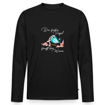 Der frühe Vogel fängt den Wurm - Männer Premium Bio Langarmshirt - Schwarz - Vorne - Nico (187cm)