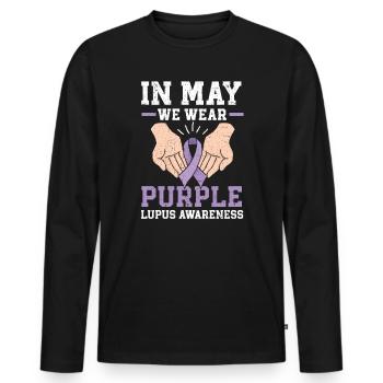 En mai, nous portons un soutien de sensibilisation au lupus violet - T-shirt manches longues Premium bio Homme - noir - Devant - Nico (187cm)