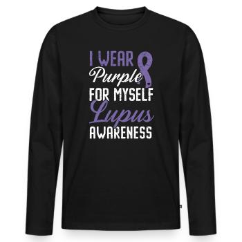 Je porte du violet pour moi-même Lupus Awareness Disease - T-shirt manches longues Premium bio Homme - noir - Devant - Nico (187cm)