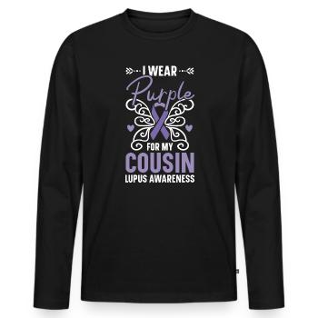 Ich trage Lila für mein Cousin Lupus Bewusstsein - Männer Premium Bio Langarmshirt - Schwarz - Vorne - Nico (187cm)