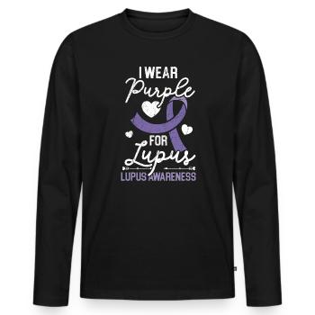 Je porte du violet pour la sensibilisation au lupus SLE Disease - T-shirt manches longues Premium bio Homme - noir - Devant - Nico (187cm)