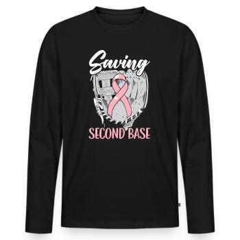 Saving 2nd Base Baseball Player Breast Cancer - Men's Premium Organic Long Sleeve Shirt - black - Front - Nico (187cm)