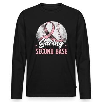 Saving 2nd Base Baseball Player Breast Cancer - Men's Premium Organic Long Sleeve Shirt - black - Front - Nico (187cm)