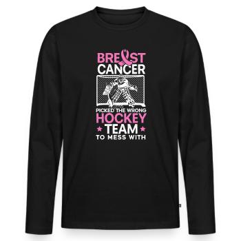Breast Cancer Picked The Wrong Hockey Team - Men's Premium Organic Long Sleeve Shirt - black - Front - Nico (187cm)