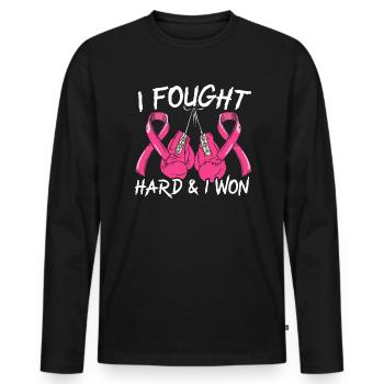 I Fought Hard And I Won Boxer Breast Cancer - Men's Premium Organic Long Sleeve Shirt - black - Front - Nico (187cm)