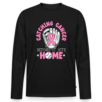 Catching Cancer Before It Hits Home Breast Cancer - Men's Premium Organic Long Sleeve Shirt - black - Front - Nico (187cm)