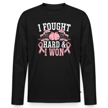 I Fought Hard And I Won Boxer Breast Cancer - Men's Premium Organic Long Sleeve Shirt - black - Front - Nico (187cm)