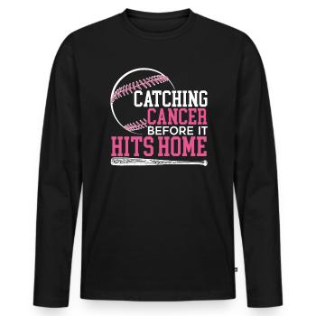 Catching Cancer Before It Hits Home Breast Cancer - Men's Premium Organic Long Sleeve Shirt - black - Front - Nico (187cm)