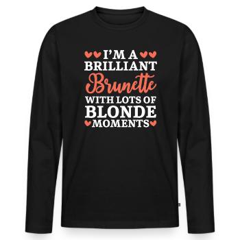 Je suis une brune brillante cheveux bruns cheveux blonds - T-shirt manches longues Premium bio Homme - noir - Devant - Nico (187cm)