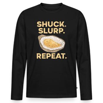 Shuck Slurp Repeat Huître Coquillage Mollusque Animal - T-shirt manches longues Premium bio Homme - noir - Devant - Nico (187cm)