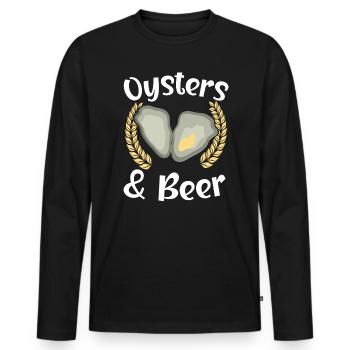 Huître et bière Boire coquillage Mollusque Animal - T-shirt manches longues Premium bio Homme - noir - Devant - Nico (187cm)