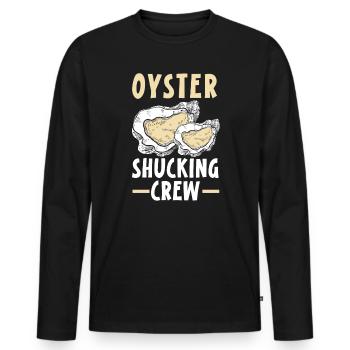 Oyster Shucking Crew Fruits de mer Mollusque coquillage - T-shirt manches longues Premium bio Homme - noir - Devant - Nico (187cm)