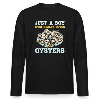 Juste un garçon qui aime vraiment les huîtres amateurs de fruits de mer - T-shirt manches longues Premium bio Homme - noir - Devant - Nico (187cm)