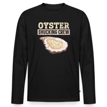 Oyster Shucking Crew Fruits de mer Mollusque coquillage - T-shirt manches longues Premium bio Homme - noir - Devant - Nico (187cm)