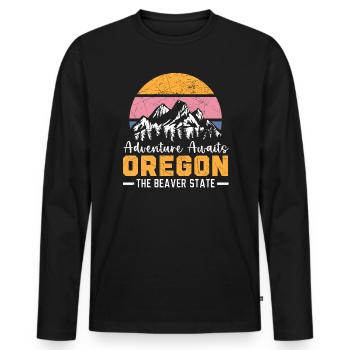 L’aventure attend l’Oregon The Beaver State USA - T-shirt manches longues Premium bio Homme - noir - Devant - Nico (187cm)