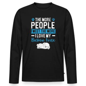 Plus je rencontre de gens, plus j’aime mon Bichon Frise - T-shirt manches longues Premium bio Homme - noir - Devant - Nico (187cm)