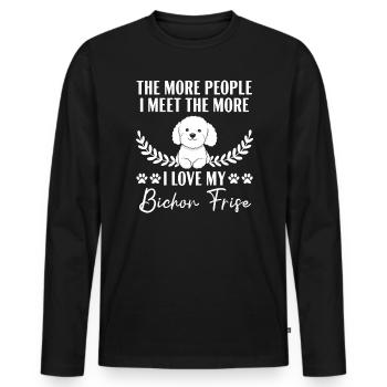 Plus je rencontre de gens, plus j’aime mon Bichon Frise - T-shirt manches longues Premium bio Homme - noir - Devant - Nico (187cm)