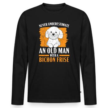 Ne sous-estimez jamais un vieil homme avec un Bichon Frise - T-shirt manches longues Premium bio Homme - noir - Devant - Nico (187cm)