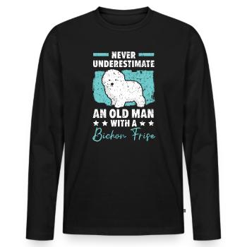 Ne sous-estimez jamais un vieil homme avec un Bichon Frise - T-shirt manches longues Premium bio Homme - noir - Devant - Nico (187cm)