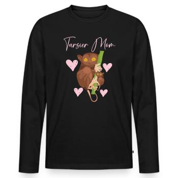 Tarsier Maman Grands Yeux Arbres Forêt Amoureux des Animaux - T-shirt manches longues Premium bio Homme - noir - Devant - Nico (187cm)