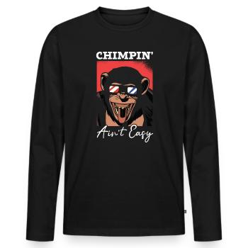Chimpin' Ain’t Easy Monkey Zookeeper Chimpanzé - T-shirt manches longues Premium bio Homme - noir - Devant - Nico (187cm)