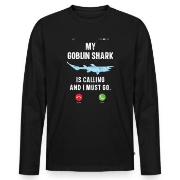 My Goblin Shark Is Calling And I Must Go Animal - Men's Premium Organic Long Sleeve Shirt - black - Front - Nico (187cm)