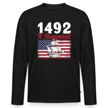 Kolumbus-Tag Christoph Kolumbus Navigator - Männer Premium Bio Langarmshirt - Schwarz - Vorne - Nico (187cm)