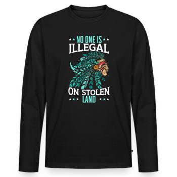 Niemand ist illegal auf gestohlenem Land Indigene - Männer Premium Bio Langarmshirt - Schwarz - Vorne - Nico (187cm)