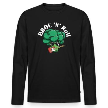 Broc N' Roll Broccoholic Gemüse vegetarisch - Männer Premium Bio Langarmshirt - Schwarz - Vorne - Nico (187cm)