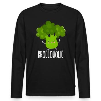 Broccoholic Gemüse Vegetarischer veganer Brokkoli - Männer Premium Bio Langarmshirt - Schwarz - Vorne - Nico (187cm)