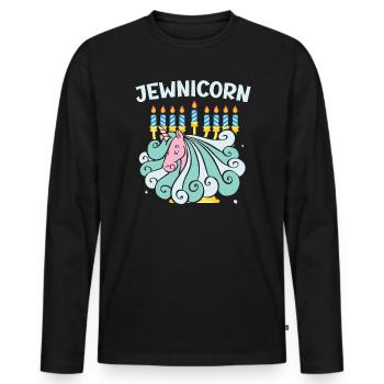 Jewnicorn Unicorn Rosh Hashanah Jewish New Year - Men's Premium Organic Long Sleeve Shirt - black - Front - Nico (187cm)